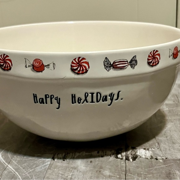 Rae Dunn "Happy Holidays" Peppermint Treats nesting mixing bowls - Picture 3 of 9